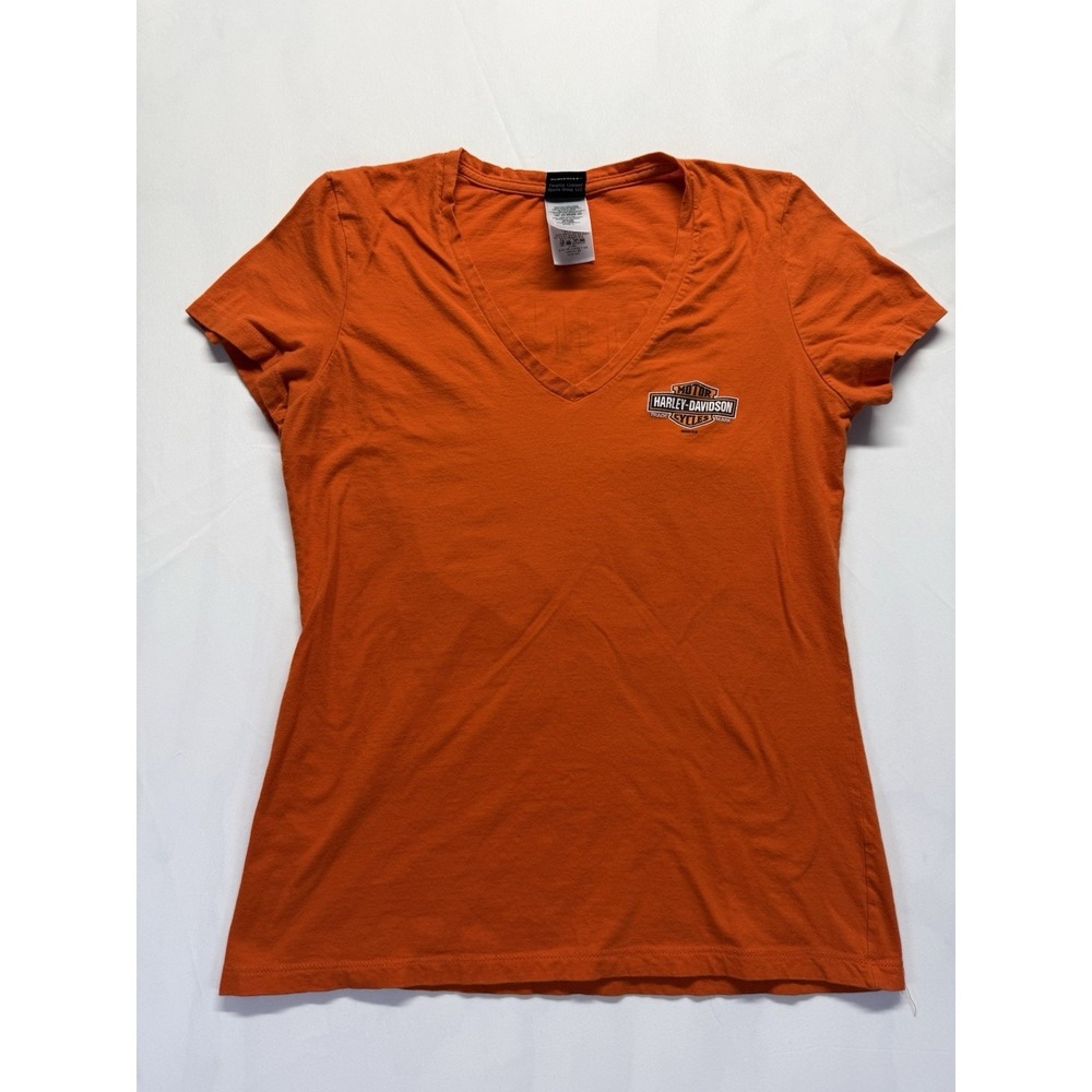 Harley Davidson Womens Zion‎ Utah V-neck Tee Orange L Tshirt logo Graphic Shirt